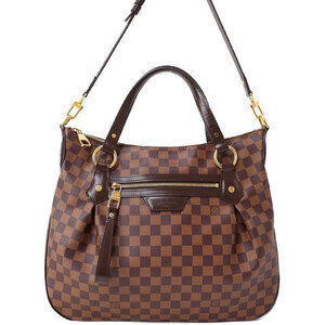 Louis Vuitton Damier Ebene Evora Leather Shoulder Bag Brown